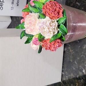 Nib Month Flower Top with Votive Candle Beautiful January Carnation Flower